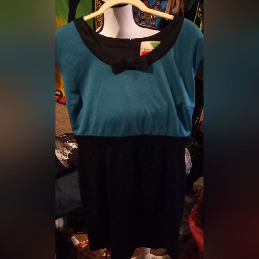 Teal and Black Dress with Bow Detail